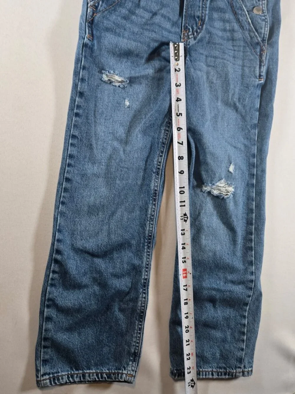 GAP Kids Denim Overalls M 8-9 Loose Medium Wash Distressed Bib Jeans 100% Cotton